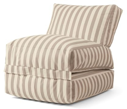mokebo Outdoor Sitzsack XXL 'Der Summerdream' Made in Germany, wetterfest & wasserabweisend, Bean Bag mit Füllung, Gartenliege, Relaxliege, Balkon & Garten Outdoorkissen in Cream-Sand gestreift