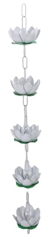 Rengue Cadena de Lluvia de Flores Blancas para Canalones Cadena de Bajante de Aleación de Aluminio con Gancho Guía de Agua de Longitud Ajustable Aleros Decorativos para Exteriores para Canalones