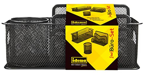 Idena 354019 - Büro-Set, 3-teilig, Utensilienbox, Köcher und Briefständer, schwarz