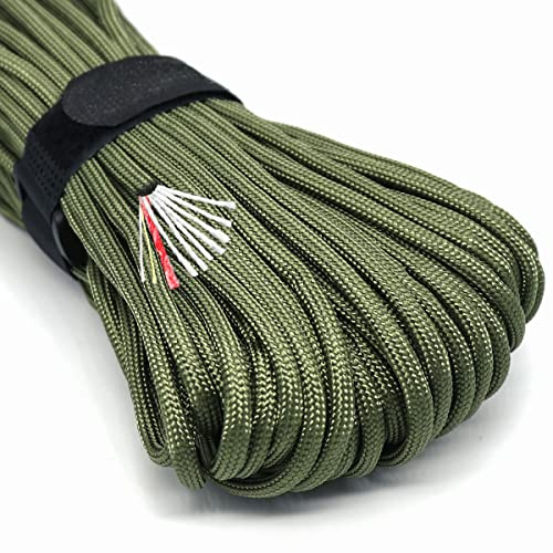 Överlevnad fallskärmsrep, PSKOOK 300 m brandstartare fallskärmsrep 7-strängad nylon med röd tinder-sladd PE fiskelina bomullstråd för utomhusnyckelband, armband, handtagsomslag (armégrön)