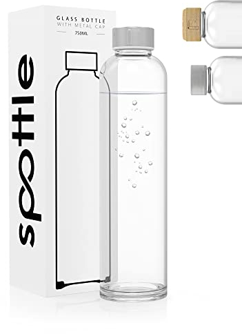 spottle Trinkflasche Glas 1L - Glasflasche in 500ml - 750ml oder 1 Liter - Glas Wasserflasche für Kohlensäure geeignet – Glastrinkflasche spülmaschinenfest & auslaufsicher
