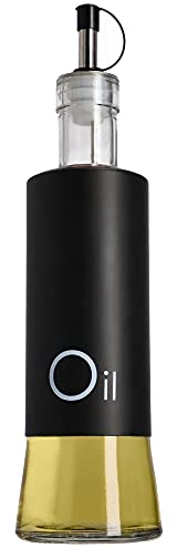 KADAX Donatore condimento liquido, bottiglia di vetro con elementi in acciaio, distributore di vetro per olio, aceto, vinaigrette, contenitore olio, distributore di olio d'oliva (olio, nero)