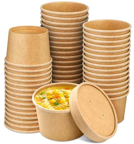 Prgery 8 oz 50 Pack Disposable Soup Cups, To Go Soup Containers with Lids, Ice Cream Cups, Snack Bowls for Party Treat, Travel, Picnic, Ice Cream, Dessert