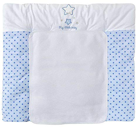 Baby Delux Wickelauflage 70x75 cm weiche Wickelunterlage Wickeltischauflage mit Frotteeauflage wasserdicht waschbar (Magic Stars Blau)