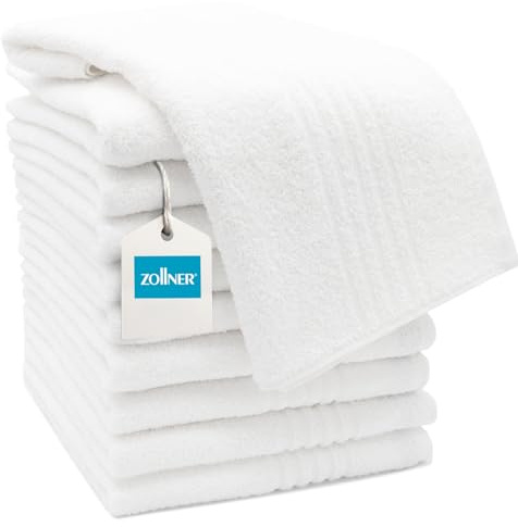 ZOLLNER 10 asciugamani da bagno, teli mani 50x100, bianco - con gancetto - lavabili a 95°C - cotone - qualità d'albergo