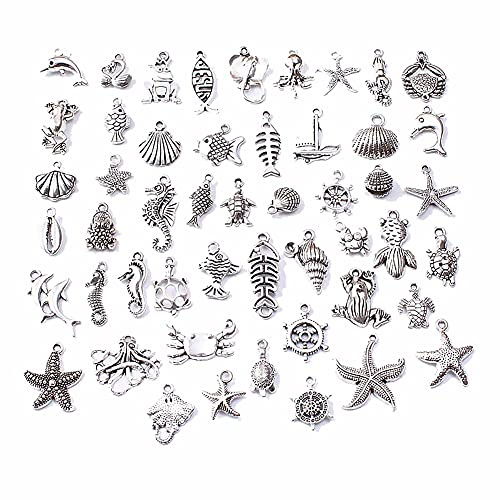 SIEBOLD Ozean Tier Charms Anhänger Ohrringe Antik Set DIY Basteln Charms Anhänger für Halskette Armband Marinetier für Schmuck Selber Machen Ohrringe Selber Machen und Charm Armband