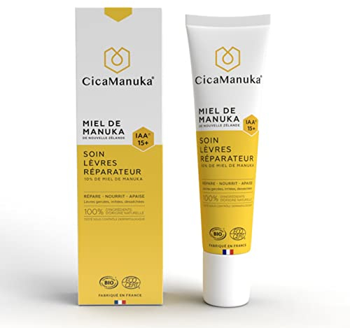CICAMANUKA - Cura labbra riparatore al miele di Manuka IAA15+ - Promuove la riparazione delle labbra - Certificato Bio - 15 ml