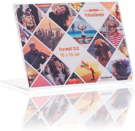 HomeBLOCKrocks Support Photo 15x10 cm - Présentoir Transparent Plexiglas - Cadre Sans Bordure