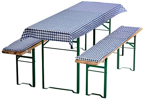 DILUMA | Bierbankauflagen Set Karo Blau | 1x Tischdecke 130x70 cm für 110x50 cm Biertische und 2X gepolsterte Bierbankauflage 110x25 cm | Auflagen Set für Bierzeltgarnitur | Gepolstert, ÖkoTex100