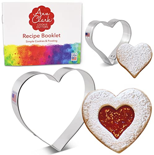 Ann Clark Valentines Heart Linzer Cookie Cutters 2-Pc. Set Made in USA | Includes Regular and Mini Heart Shapes