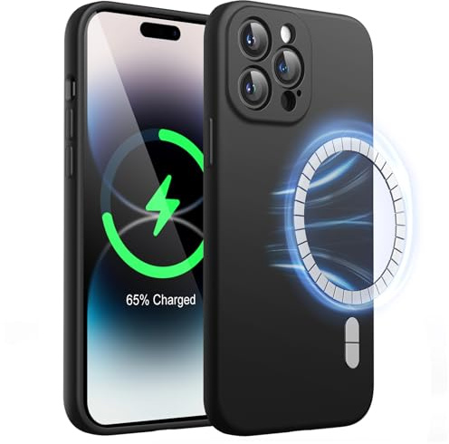 JETech Magnetische Silikon Hülle für iPhone 14 Pro, Schwarz | Kompatibel mit MagSafe, Seidig Weiches Gefühl, Vollständiger Kameraschutz, Stoßdämpfende Handyhülle