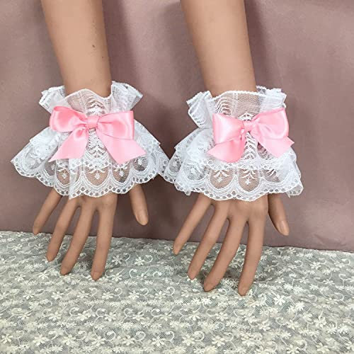 Armstulpen Pulswärmer Damen,2 Paar Damen Vintage Armband Gefälschte Handmanschetten Abnehmbarer Stulpen Handgelenk Pullover Bekleidungszubehör Finger Braut Handschuhe für Hochzeit Tee Party -Rosa #2