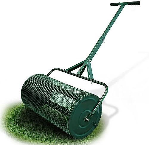 UIHECTA ÉPandeur De Tourbe éPandeur De Compost 24 Pouces Rouleau à Gazon Marcher Et Pousser Le Tamis à Panier avec Longue PoignéE RéGlable pour Top Dressing Compost Terre Paillis Engrais Terre