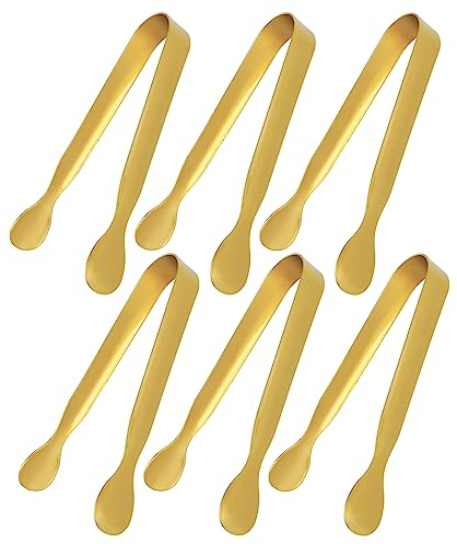 WLLHYF 6 Pack Serving Tongs, Stainless Steel Food Tongs for Tea Party Coffee Bar Catering, Gold