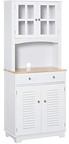 HOMCOM Küchenschrank, Hochschrank mit 2 Schränken, Küchenbuffet mit verstellbaren Ablagen, Buffetschrank, Esszimmerschrank für Küche, Esszimmer, 68 x 39,5 x 170 cm, Weiß