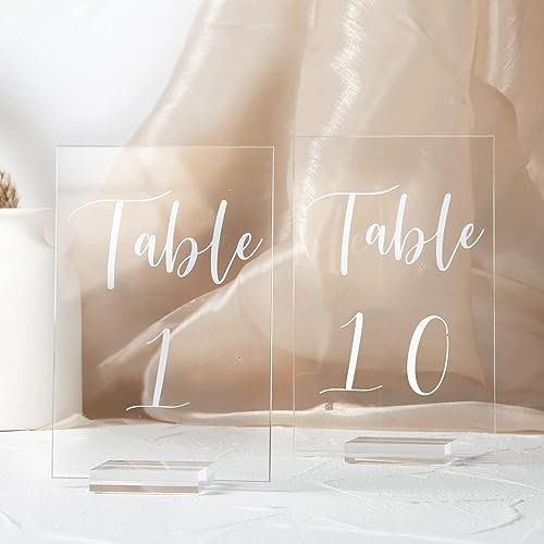 Pahdecor Personalisierte rechteckige Hochzeit Tischnummern 10,2 x 15,2 cm Acrylschilder mit klaren Ständern, individueller Text und Zahlen, perfekt für Tafelaufsätze, Empfänge, Partys
