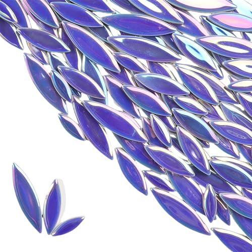 BTMIEY Piastrelle a mosaico in ceramica a petalo di foglie, 170 pezzi blu navy iridescenti, installazione con colla, stile contemporaneo, 4,9 x 1,3 cm, copertura 0,1 mq