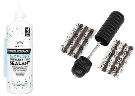 Peaty's Holeshot Biofibre Tubeless Tyre Sealant, Fast Acting Puncture Repair & Tubeless Bike Tyre Puncture Repair Plugger Kit - For MTB, Road & XC Bicycle Tyres