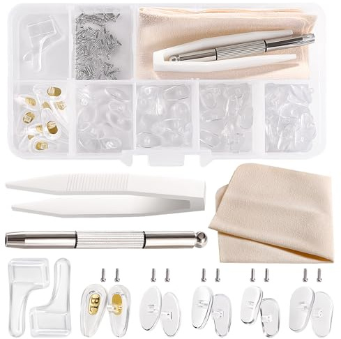 YIXISI 30 Paar Brillen Nasenpads Set, Silikon Schraubbrillen Nasenpads, Nasenpads Brillen Reparatur Set, mit Schrauben Schraubendreher Pinzette Reinigungstuch, für Gläser Sonnenbrille, Nr. 3