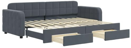 vidaXL Tagesbett Ausziehbar mit Schubladen Dunkelgrau 80x200 cm Samt