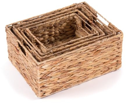 CREEDWOOD Set de paniers naturels | 4-pièces, Jacinthe deau, 40cm | Paniers de Rangement, paniers décoratifs tressés, caisses Naturelles