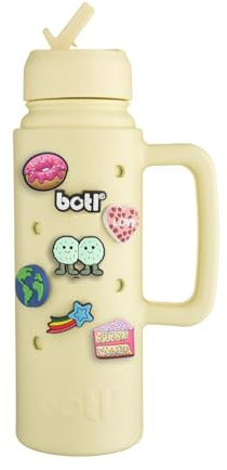 BOTL – Epic Jug - Personalised Stainless Steel Water Bottle, Leakproof Straw Lid, Insulated Bottle, 21oz 700ml Sports Cap with Internal Straw, Personalisable Bottle - Yellow