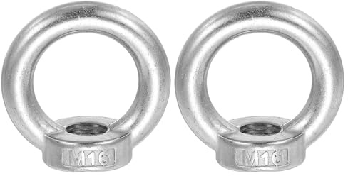 sourcing map Tuerca de ojo de elevación M16, acero inoxidable 304 en forma de anillo, tuercas de rosca hembra para puerto de ingeniería, fijación marina, plata, paquete de 2