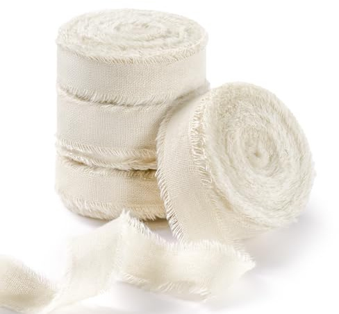 FAKILO nastro di cotone rustico naturale con bordo sfilacciato, nastro di cotone 100% color carne, 1,6cm x 22m, per bouquet da sposa vintage, inviti, confezioni regalo, artigianato fai da te