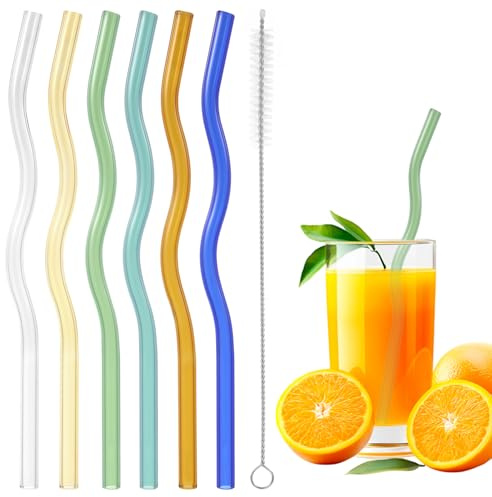 6 Stück Strohhalme Glas Kurz Glasstrohhalm Kurz Strohhalm Gewellte Bunte Glasstrohhalme Wiederverwendbare Glasstrohhalme Set Glas Strohhalme Mit 1 Reinigungsbürsten Für Getränke Kaffee Saft Cocktails