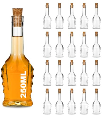 Slkfactory 20 Piccole Bottiglie di Vetro Bucaresdt Con Tappo di Sughero SPI 250 ml per Succo, Sciroppo, Liquore da 0,25 Litri