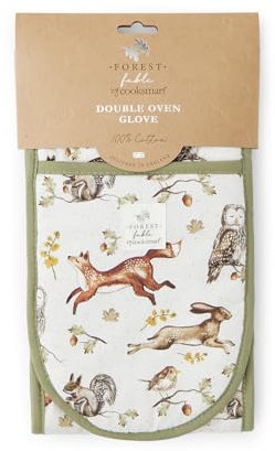 Cooksmart Forest Fable Double Oven Glove | British Designed 100% Cotton Twill | Heat Resistant to 250°C | Woodland Animal Print | Thick Padded Protection | Machine Washable Kitchen Essential