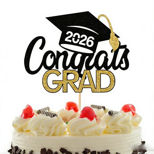 Graduation Cake Toppers,Graduation Cake Decorations 2026,Prom Cake Toppers,Black and Gold Prom Cake Decorations 2026 for High School College Senior Primary School