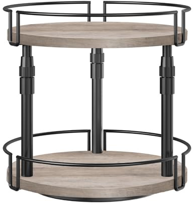 HOOBRO Gewürzregal, Küchenregal, 2-stufig höhenverstellbar, drehbar, Gewürzständer, Küchen-Organizer, Gewürzhalter, für Küchenarbeitsplatte, Schrank, Esstisch, Grau EBG05TL01