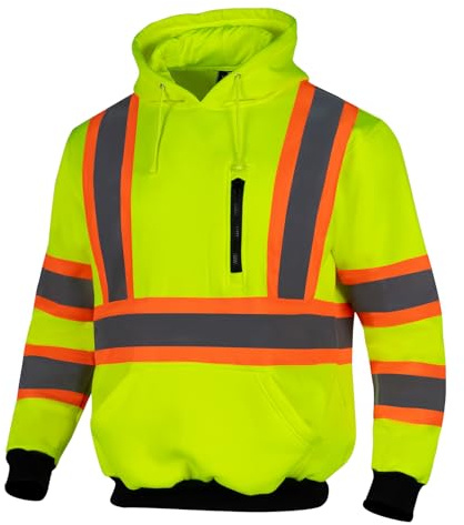 VENDACE High Visibility Hoodie for Men ANSI Class 3 Reflective Safety Hi Vis Fleece Sweatshirt Work Construction(Yellow,L)