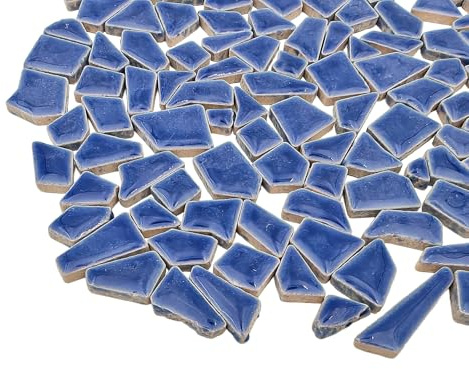 Piastrelle irregolari per mosaico in ceramica per artigianato, 200 g, 0,5 x 2 cm, piccoli pezzi di mosaico, pietre per fai da te e decorazione da parete (blu zaffiro)