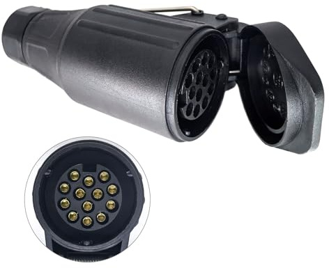 YOYOCOOL Prise de remorque 13 Broches Femelle avec Suspension pour camions, remorques, tracteurs, caravanes, remorques de Chevaux - Noir