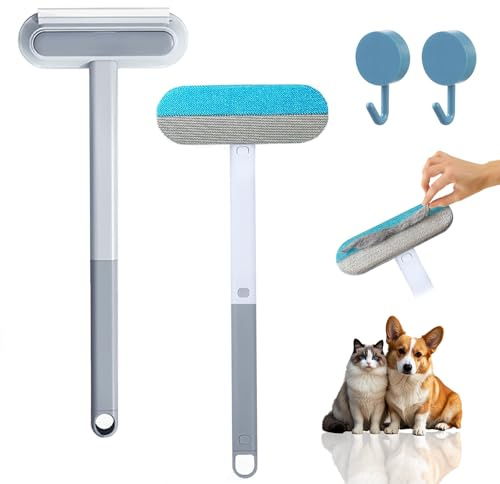2 Stück Tierhaarentferner Multifunktional Tierhaarentferner Bürste 4 in 1 Haarentfernungs Teppichbürste Fusselbürste für Tierhaare Langen Griff für Sofa Bett Kleidung Möbel mit Haken