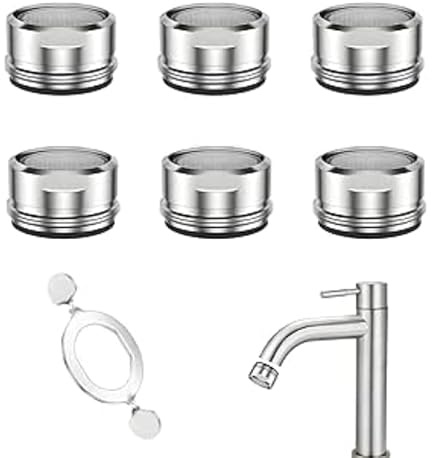 Wasserhahn Sieb Strahlregler, 24mm Strahlregler Wasserhahn für Wasserhähne, Mischdüse Einsatz mit Edelstahlfilter, mit Einem Schlüssel, Silberfarben (6, Rot)