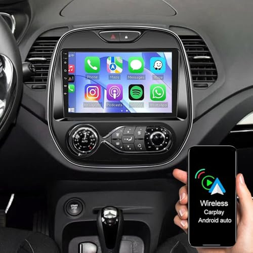 Car Stereo Carplay for Renault Captur Radio 2013 2014 2015 2016 2017 2018 2019 Android 14 9inch Wireless Carplay & Andriod Auto GPS Navi with Bluetooth Mirror Link SWC AHD Reverse Camera 2+32G