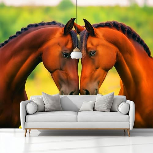 Genérico Fotomurales Decorativos Pared Minimalismo Animales Caballos, Amarillo Verdoso Fotomural Decorativo para el Hogar 350 x 256 cm (An x Al) – Ldeal para Salón Dormitorio Oficina y Pared de TV