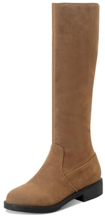 Women's Knee High Boots Round Toe Suede Boots Ladies Classic Block Low Heel Flat Stretchy Riding Winter Shoes