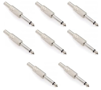 JZK 8X Audio 1/4 TS Mono Plug, 6.35mm Male 1/4 inch Solder Jack Connector with Spring, TS Audio Plug for DJ Mixer, Speaker, Guitar, Microphone Cable