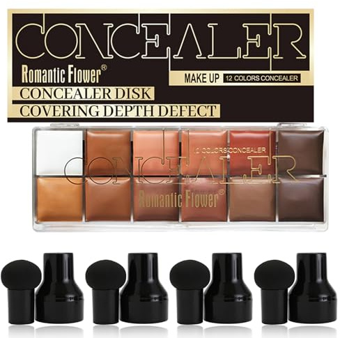 VolksRose Paleta de Contorno 12 Colores con 4 Esponjas Mushroom– Tonos Iluminadores, Correctores Naranja/Marrón y Contouring, para Ojeras Rojeces - Corrector en Crema para Rostro · Acabado Natural