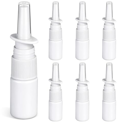 Baluue 20pcs Nasal Spray Bottles - 10ml Empty Fine Mist Sprayer Pack, Refillable PE Saline Rinse Bottle for Travel, Portable Pocket Size Atomiser Container for Hayfever Relief, Sinus Care