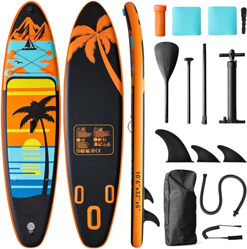 Inflatable Stand Up Paddle Board 320cm,SUP Board Set mit Zubehör, UV-beständig, hohe Stabilität bis 200kg, mit Pumpe, Rucksack & Paddel, für Anfänger & Fortgeschrittene