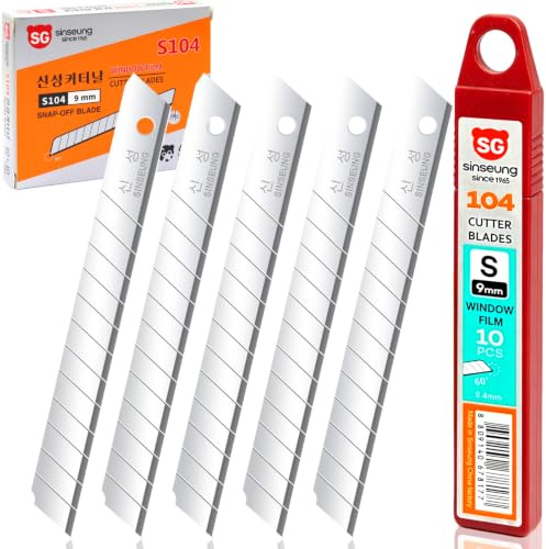 9mm Window Tint Utility Knife Blades 100PCS, 60 Degree Snap Off Alloy Steel Replacement Anti-Scratch Cutter Blades for Car Home Glass Film(S104-0.4mm Thickness)