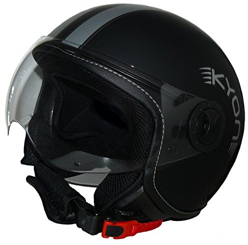 Protectwear - Casco Abierto con Visor Transparente montado en Pilot Design con Dos Rayas de Plata H710 - S