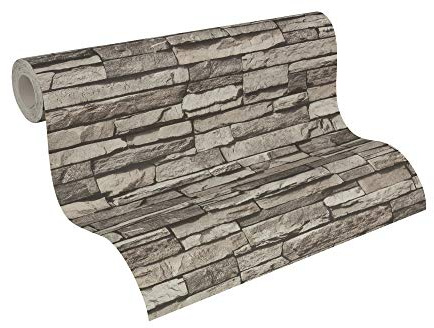 Dekora Natur 6 Papel Pintado Efecto Piedra Elements A.S. Création Papel pintado tejido no tejido 10.05 m x 0.53 m Gris Crema Negro Fabricado en Alemania 958331 95833-1