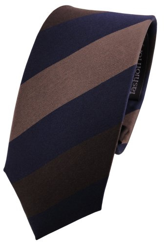TigerTie Schmale Seidenkrawatte braun dunkelbraun blau gestreift - Krawatte Seide