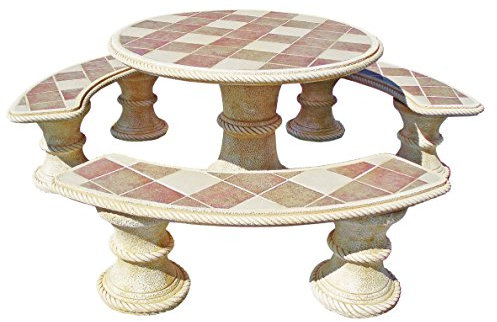 CONJUNTO DE MESA EN PIEDRA REDONDA AZULEJOS 120cm. MOD.ABETO